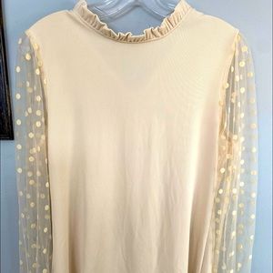 Cream Blouse with sheer polkadot sleeves